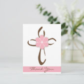 ピンクの花のノートが付いているシンプルでコンテンポラリーな十字 サンキューカード (スタンド正面)