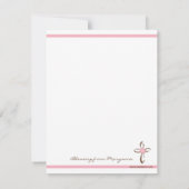 ピンクの花のノートが付いているシンプルでコンテンポラリーな十字 サンキューカード (裏面)