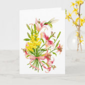 ピンクの花のハチドリ悔やみや弔慰の挨拶状 カード (黄色い花)