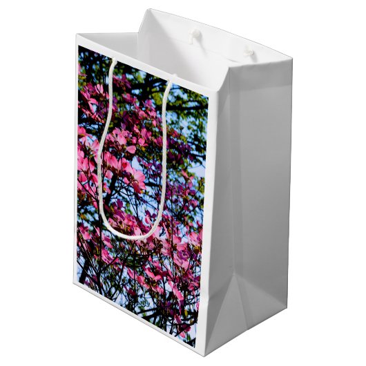 ピンクの花のハナミズキの木の写真 ミディアムペーパーバッグ (裏面アングル)