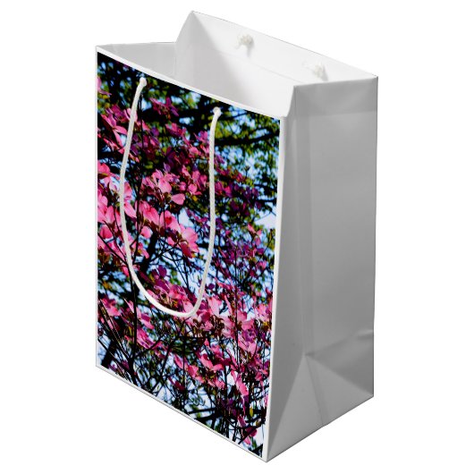 ピンクの花のハナミズキの木の写真 ミディアムペーパーバッグ (正面アングル)