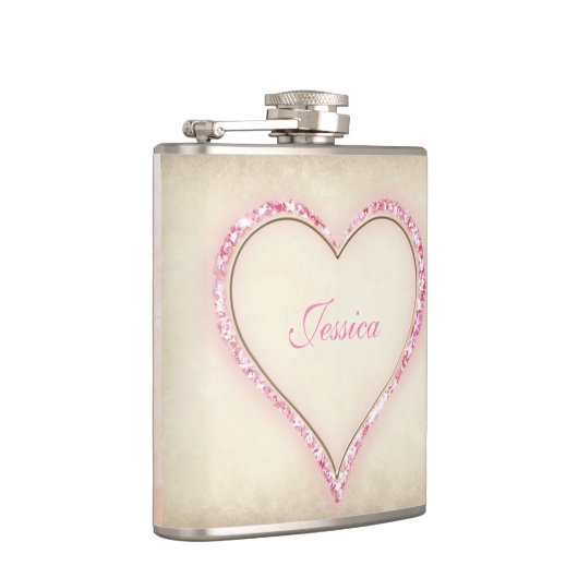 ピンクの花のハートの新婦付添人のギフト フラスク (右)