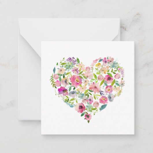 ピンクの花のハートの水彩画 ラブ ママ バレンタイン ノートカード (正面)