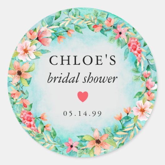 ピンクの花のハート ウェディングシャワーのお favors ラウンドシール (正面)
