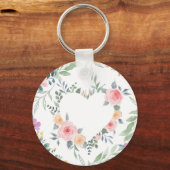 ピンクの花のハート キーホルダー (正面)