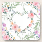 ピンクの花のハート コースター (正面)