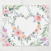 ピンクの花のハート スパークリングワインラベル (シングルラベル)