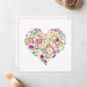 ピンクの花のハート バレンタインデーのラブメモカード ノートカード (正面/裏面インサイチュ)