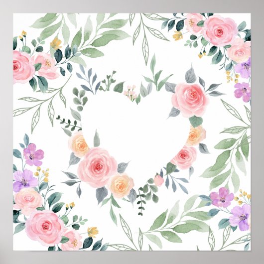 ピンクの花のハート ポスター (正面)