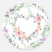 ピンクの花のハート ラウンドシール (正面)