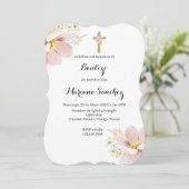 ピンクの花のバプテスマの少女への招待 招待状 (スタンド正面)