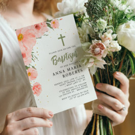 ピンクの花のバプテスマ 招待状