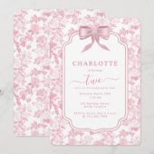 ピンクの花のバラのシノワズリーの女の子の誕生日パーティー 招待状 (正面/裏面)