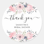 ピンクの花のバラの水彩筆記体感謝 ラウンドシール (正面)