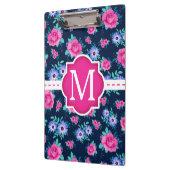 ピンクの花のバラパターン習慣のモノグラム クリップボード (左)