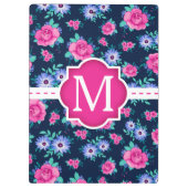 ピンクの花のバラパターン習慣のモノグラム クリップボード (裏面)