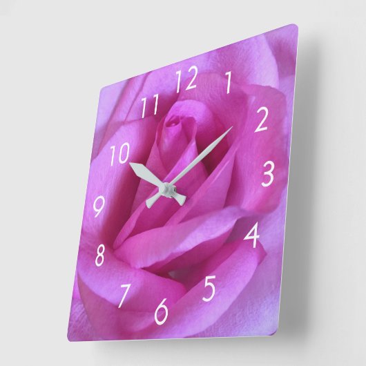 ピンクの花のバラモダン写真スタイリッシュシンプルのはっきりした スクエア壁時計 (傾斜)