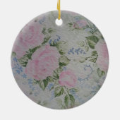 ピンクの花のバラ アンティーク セラミックオーナメント (裏面)