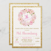ピンクの花のバレリーナのベビーシャワーの招待状の女の子 招待状 (正面/裏面)