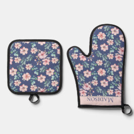 ピンクの花のパタエレガントーン 鍋つかみ&鍋敷きセット