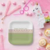 ピンクの花のパターンアクセント付き正方形 ペーパープレート (パーティー)