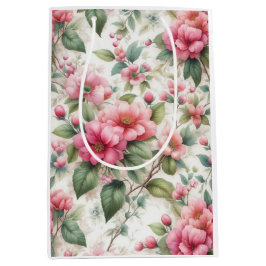 ピンクの花のパターン中抱き枕 ミディアムペーパーバッグ