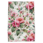 ピンクの花のパターン中抱き枕 ミディアムペーパーバッグ (裏面)