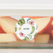 ピンクの花のパターン名の緑ラベル ラベル (貼付)