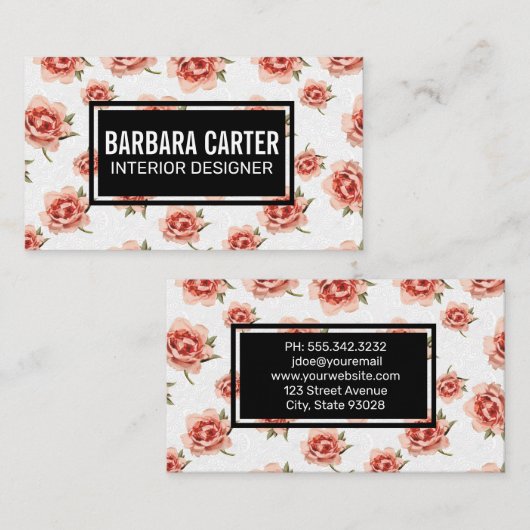 ピンクの花のパターン 名刺 (正面/裏面)