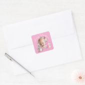 ピンクの花のファーストクリスマス 赤ちゃん女の子 写真 スクエアシール (封筒)