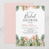 ピンクの花のフィエスタ サボテン 多肉植物 ブライダルシャワー 招待状 (正面/裏面)