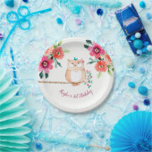 ピンクの花のフクロウの誕生日 ペーパープレート (パーティー)