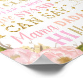 ピンクの花のフクロウ 1歳の誕生日マイルストーン 誕生統計 ポスター (角)