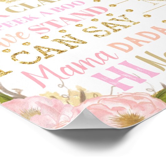 ピンクの花のフクロウ 1歳の誕生日マイルストーン 誕生統計 ポスター (角)