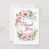 ピンクの花のフラットな感謝カード サンキューカード (正面)