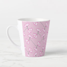ピンクの花のフラワーカップ カフェラテマグ