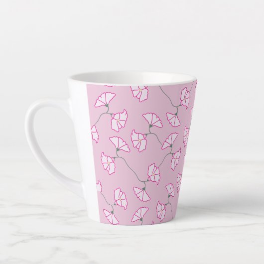 ピンクの花のフラワーカップ カフェラテマグ (左)