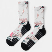 ピンクの花のフラワーデザインが可愛い白ソックス ソックス (左)