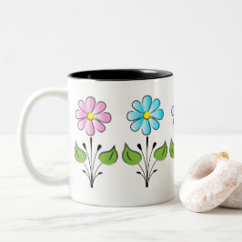 ピンクの花のフラワーパターンカラフルユニーク ツートーンマグカップ