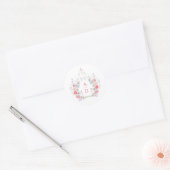 ピンクの花のフレームの宗教的な結婚式のモノグラム ラウンドシール (封筒)