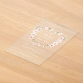 ピンクの花のフレームの洗礼式 アクリル招待状 (レイダウン)