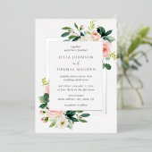 ピンクの花のフレームの結婚式  箔招待状 (立ち正面)