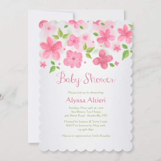 ピンクの花のフレーム招待状 招待状 (正面)