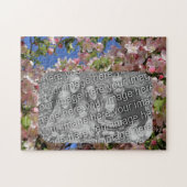 ピンクの花のフレーム自分の写真を作成 ジグソーパズル (横)