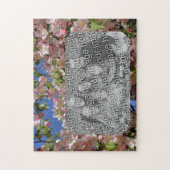 ピンクの花のフレーム自分の写真を作成 ジグソーパズル (縦)