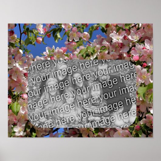 ピンクの花のフレーム自分の写真を作成 ポスター (正面)