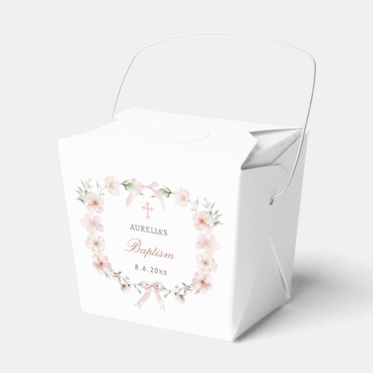 ピンクの花のフレーム 洗礼 テイクアウト フェイバーボックス (正面サイド)