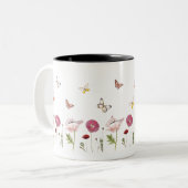 ピンクの花のフローラガーデン蝶の模様マグカップ ツートーンマグカップ (正面左)