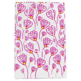 ピンクの花のフローラ ミディアムペーパーバッグ