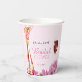 ピンクの花のブライズシャワーペタルとプロセッコ 紙コップ (裏面)